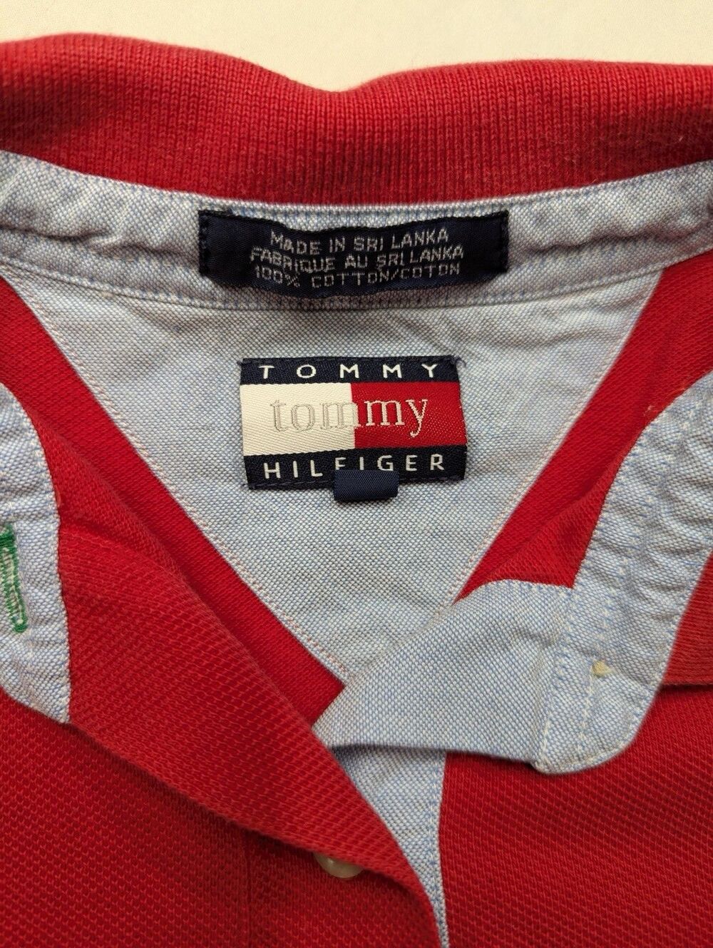 Vintage Tommy Hilfiger Polo Shirt Mens M Red 100% Cotton Flag Logo 90s - Picture 4 of 7